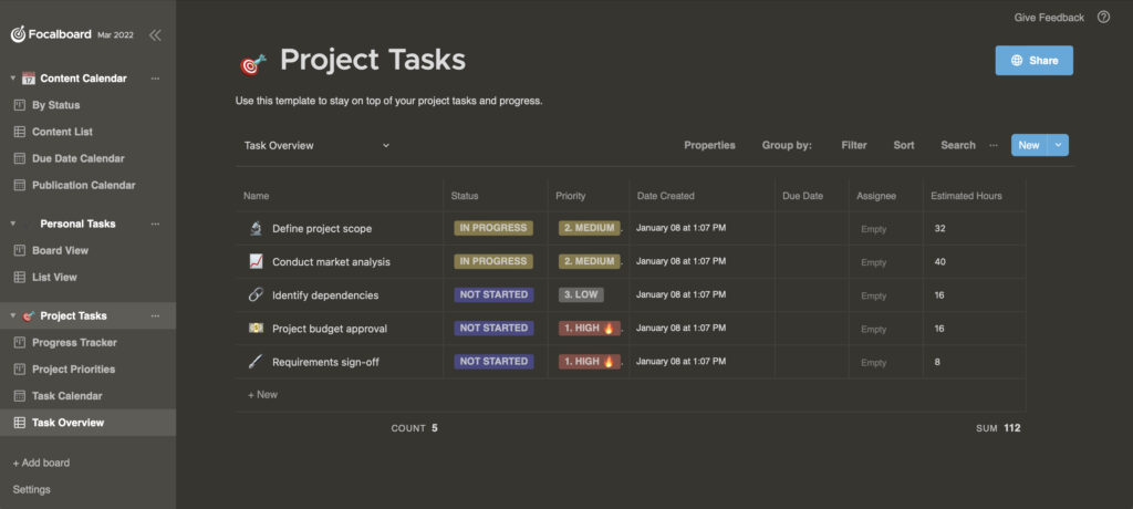 Focalboard Project Tasks